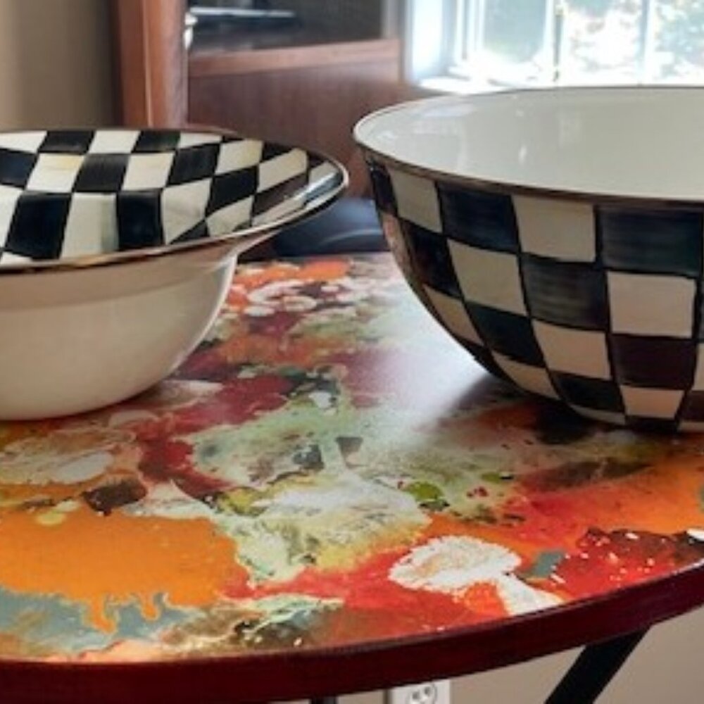 (2) MacKenzie-Childs Courtly Check Enamelware Serving Bowls
